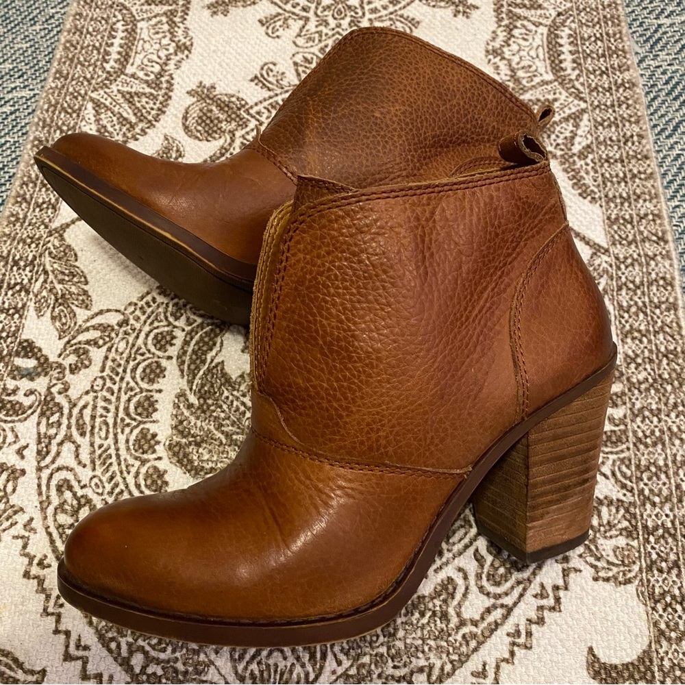 Authentic Lucky Brand Brown Leather Boho Ankle Booties Size 7 Like New
